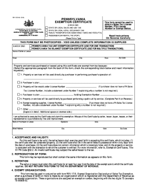 Pennsylvania Tax Exemption Certificate