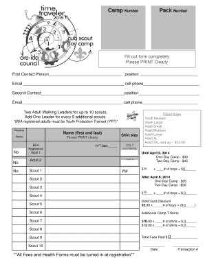 Boy Scouts Day Camp Registration Form