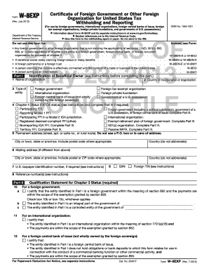 Form W-8EXP Certificate of Foreign Government or Organization