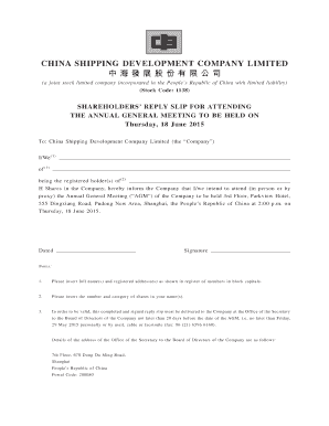 Shareholders' Reply Slip for Annual General Meeting