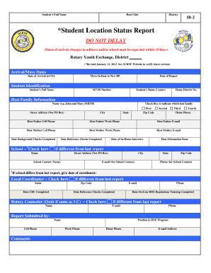 Rotary Youth Exchange Student Location Status Report