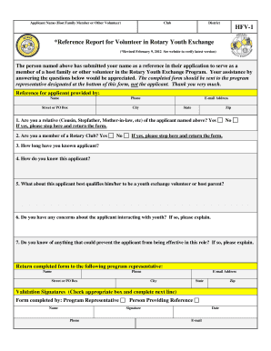 Rotary Youth Exchange Reference Form
