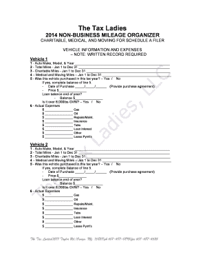 2014 Non-Business Mileage Organizer