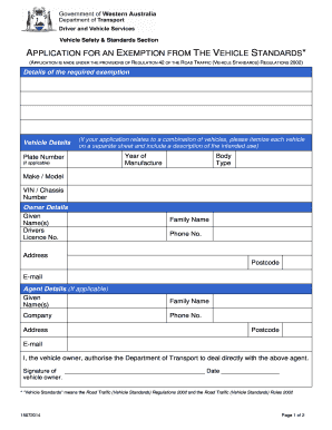 Vehicle Standards Exemption Application