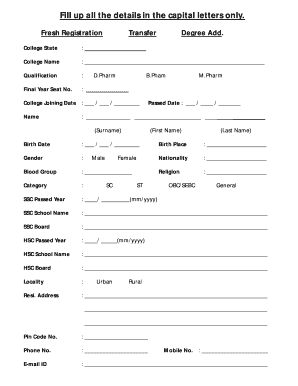 College Degree Transfer Registration Form