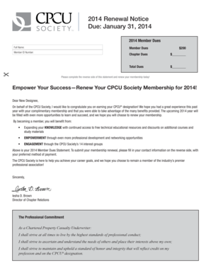 2014 CPCU Society Membership Renewal Notice