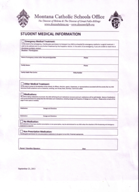 Student Medical Emergency Treatment Form