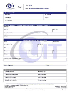 Personal detail - Change in Student Contact Details form - UIT - uit edu