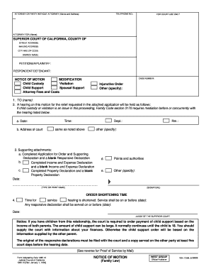 California Notice of Motion for Family Law