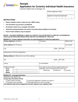 Georgia Individual Health Insurance Application