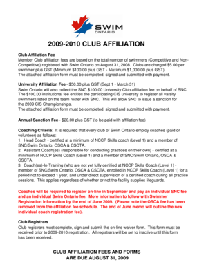 Swim Ontario Club Affiliation Form