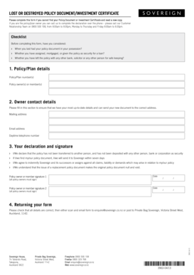 Lost or Destroyed Policy Document Request Form