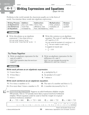 Algebraic Expressions and Equations Worksheet