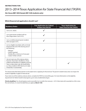 2013–2014 Texas Application for State Financial Aid