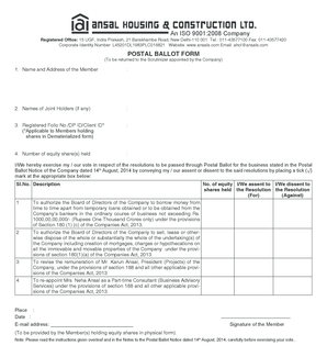 Postal Ballot Form for Shareholder Resolutions