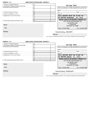 Form W1 1111 Employer's Withholding Monthly