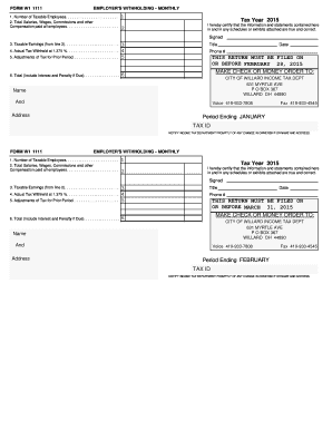 Form W1 1111 Employer's Withholding Monthly