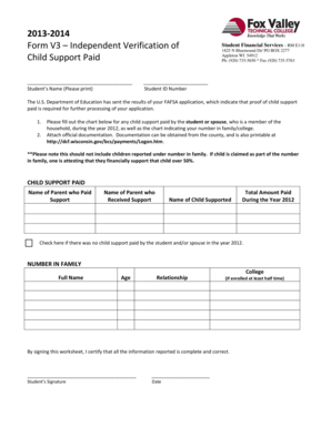 Form V3 – Independent Verification of Student Financial Services