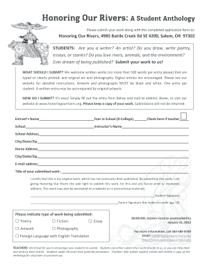 Honoring Our Rivers Student Anthology Submission Form