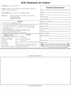 Kansas Bookmark Art Contest Entry Form