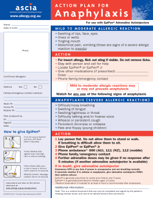 Anaphylaxis Action Plan for EpiPen