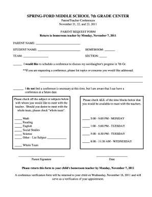 Conference request form - Spring-Ford 7th Grade Center