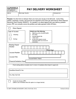 USCG Pay Delivery Worksheet