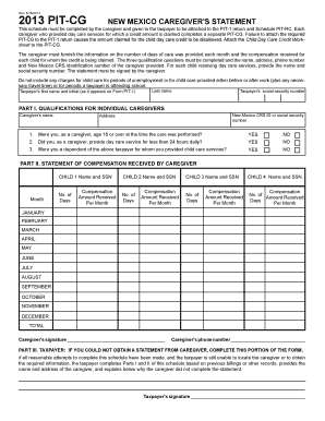 New Mexico Caregiver's Statement Form PIT-CG
