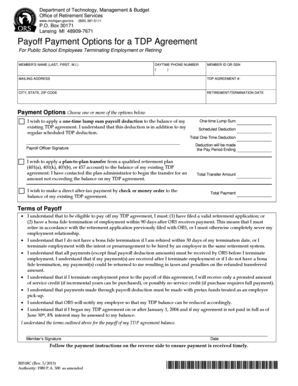 Payoff Payment Options for a TDP Agreement