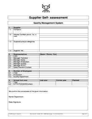Supplier Self-assessment Form