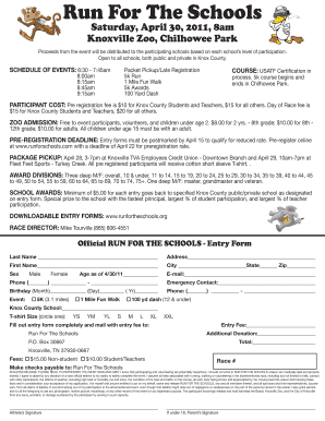 Run For The Schools Entry Form