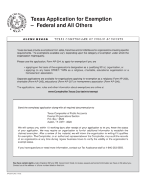 Texas Application for Exemption