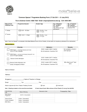 Common Spaces Programme Booking Form