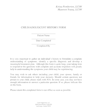 Child Adolescent History Form