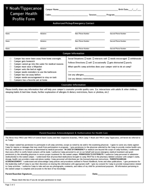 YMCA Camp Health and Information Form