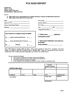 Texas PTA Dues Report Form