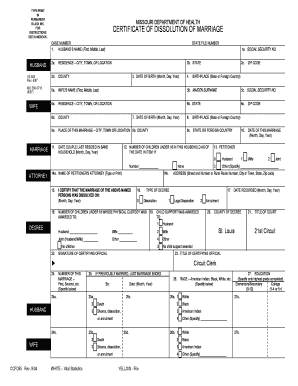 Missouri Certificate of Dissolution of Marriage