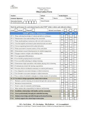 STEP2 Achieve Teacher Observation Form