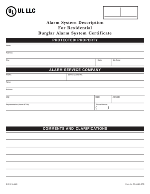 Residential Burglar Alarm System Certificate