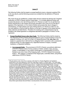 Model 1 IGA Annex II FATCA Exemptions