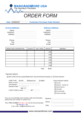 Nanoandmore USA Invoice Form