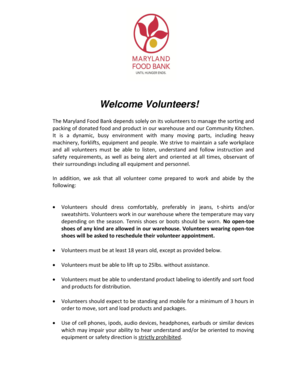 Maryland Food Bank Volunteer Application