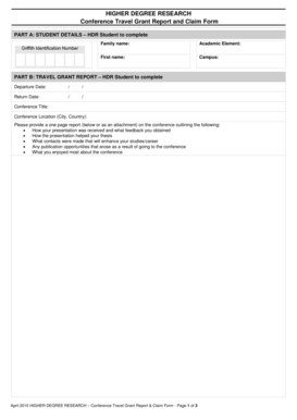Conference Travel Grant Reporting and Claim Form - Griffith University - griffith edu
