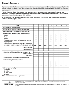 Symptom Diary Form