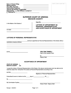 Arizona Personal Representative Appointment Form