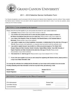 Selective Service Verification Form