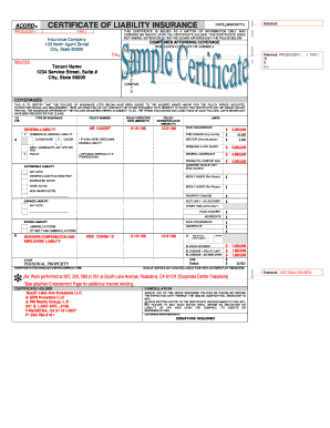 Certificate of Liability Insurance