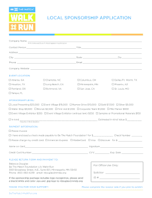 Be The Match Walk+Run Sponsorship Application