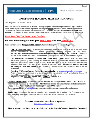 CPS Student Teaching Registration Forms