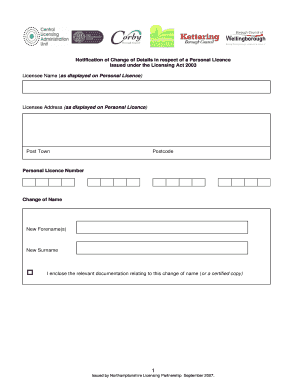 UK Personal Licence Change of Details Notification